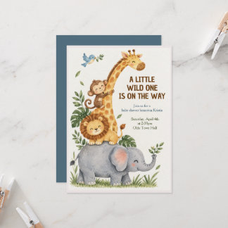 Wild One Safari Animals Baby Shower Invitation