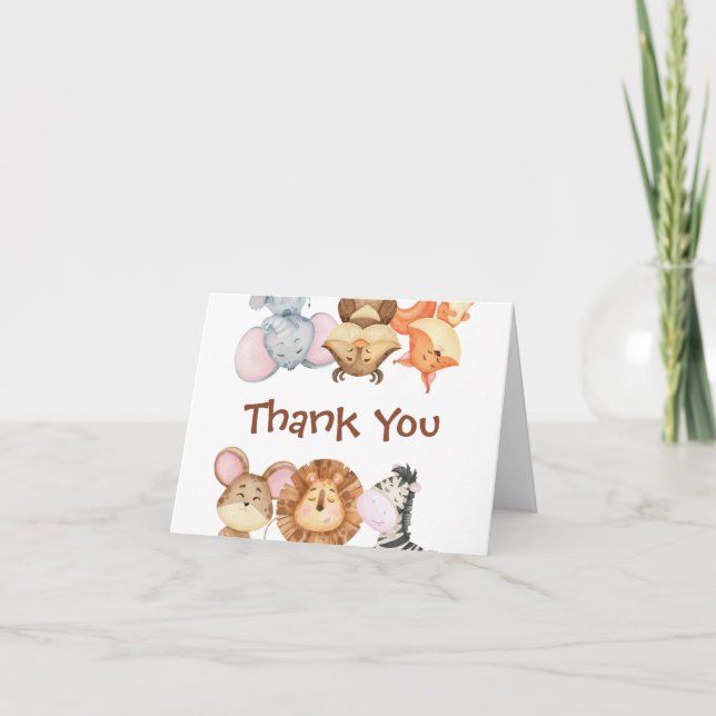 Wild One Safari Animals Baby Shower Thank You Card (Front)