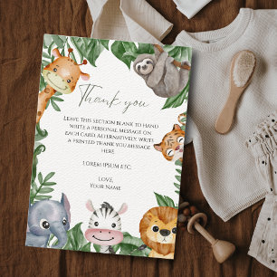 Wild One Safari Animals Baby Shower Thank You Card