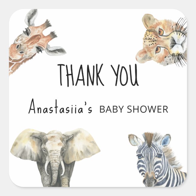 Wild One Safari Animals Baby Shower THANK YOU Square Sticker (Front)
