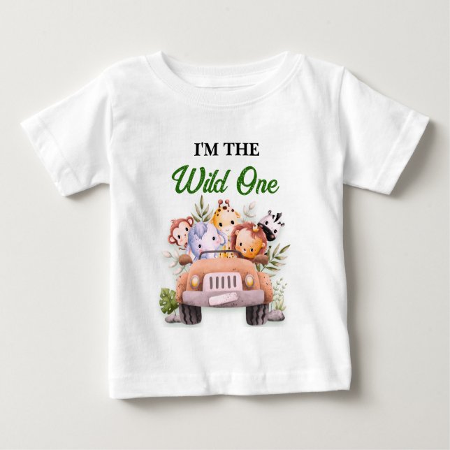  Wild One Safari Animals Birthday Baby T-Shirt (Front)
