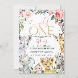Wild One Safari Animals Birthday  Invitation