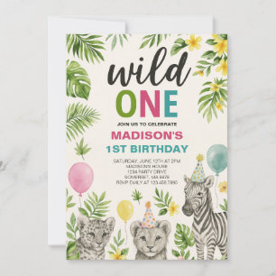 Wild One Safari Animals Birthday Invitation