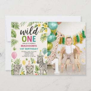 Wild One Safari Animals Birthday Photo Invitation