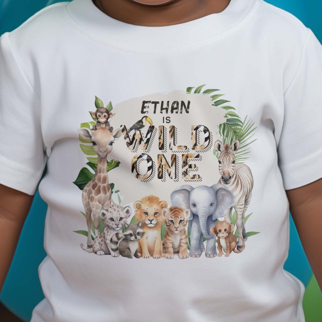 Wild one Safari Animals Boy 1st birthday Baby T-Shirt (Creator Uploaded)
