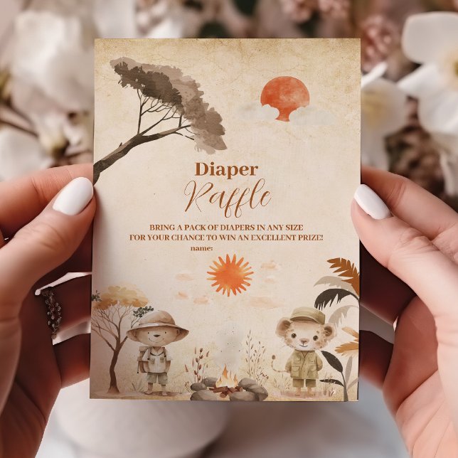 Wild One Safari Animals Boy Baby  Raffle Diapper Enclosure Card (Creator Uploaded)