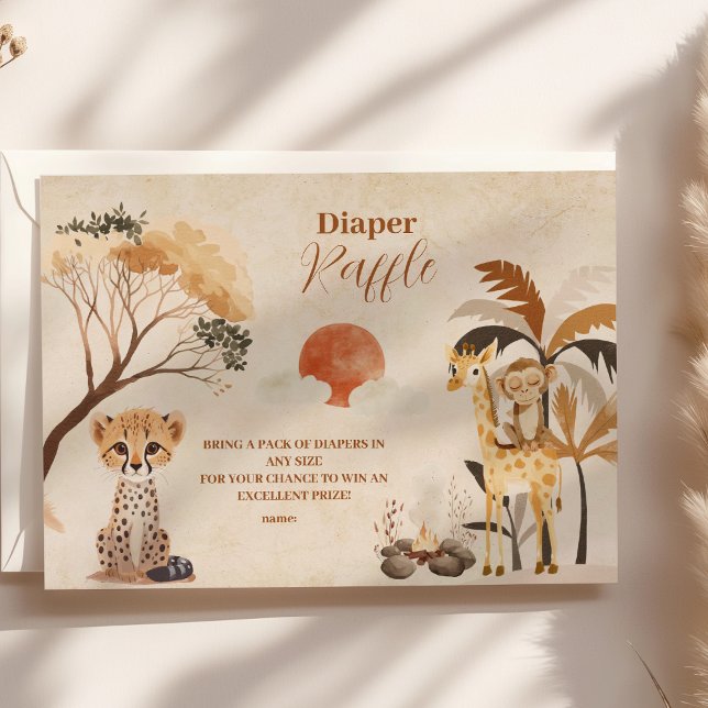 Wild One Safari Animals Boy Baby  Raffle Diapper Enclosure Card (Creator Uploaded)