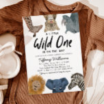 Wild One Safari Animals Boy Baby Shower<br><div class="desc">Cute Safari theme baby shower invitation template card featuring a hand drawn illustration of a giraffe,  leopard,  rhino,  lion,  elephant,  and zebra. The text says "a little wild one is on the way." Perfect gender neutral invite.</div>