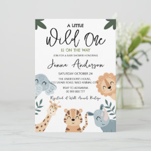 Wild One Safari Animals Boy Baby Shower Invitation