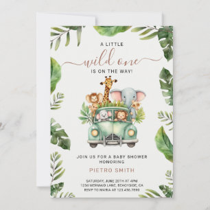 Wild One Safari Animals Boy Baby Shower Invitation