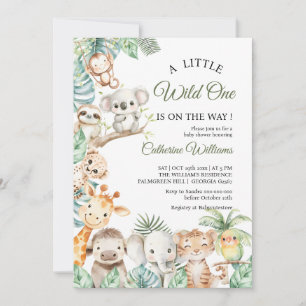 Wild One Safari Animals Boy Baby Shower Invitation