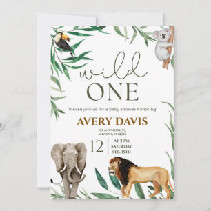 Wild One Safari Animals Boy Baby Shower Invitation