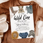 Wild One Safari Animals Boy Baby Shower Invitation<br><div class="desc">Cute Safari theme baby shower invitation template card featuring a hand drawn illustration of a giraffe,  leopard,  rhino,  lion,  elephant,  and zebra. The text says "a little wild one is on the way." Perfect gender neutral invite.</div>
