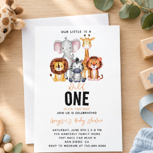 Wild One Safari Animals Boy Baby Shower Invitation