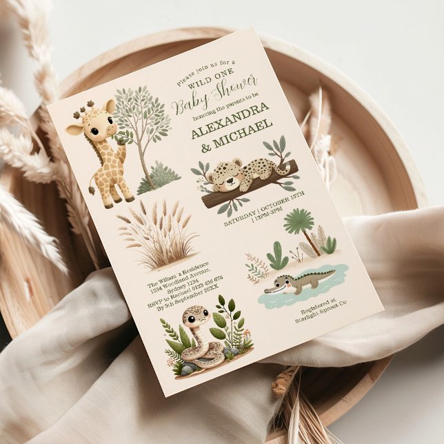 Wild One Safari Animals Boy Baby Shower Invitation (Creator Uploaded)