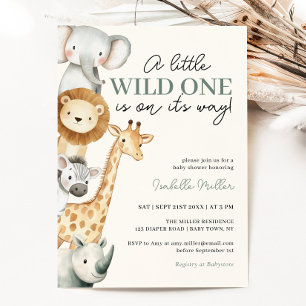 Wild One Safari Animals Boy Baby Shower Invitation