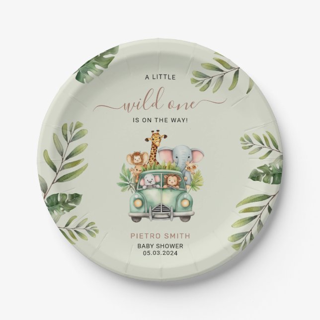 Wild One Safari Animals Boy Baby Shower  Paper Plate (Front)