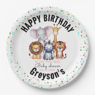 Wild One Safari Animals Boy Baby Shower  Paper Plate