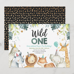 Wild One Safari Animals Boy Birthday Invitation