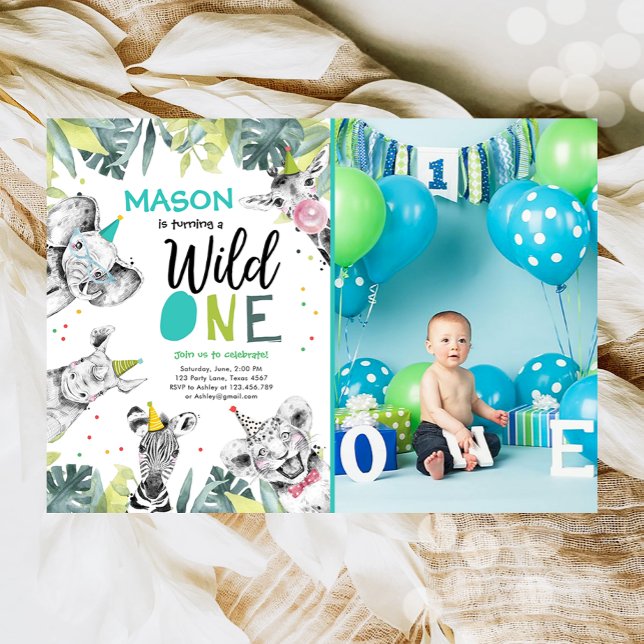 Wild One Safari Animals Boy Birthday Invitation (Creator Uploaded)