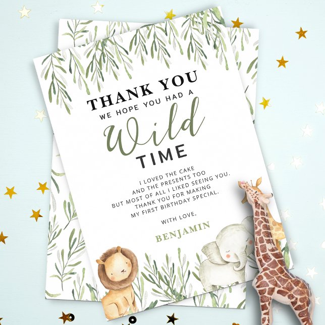 Wild One Safari Animals Boy Birthday Minimalist  Thank You Card (Creator Uploaded)