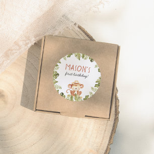 Wild One Safari Animals Boy Birthday Party Classic Round Sticker