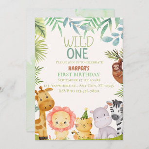 Wild One Safari Animals Boy Birthday Party Invitat Invitation