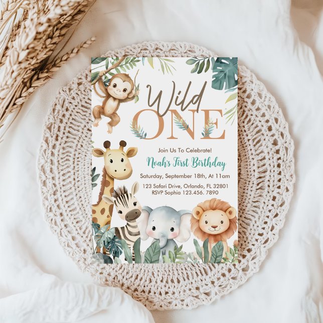 Wild One Safari Animals Boy Birthday Party Invitation (Creator Uploaded)