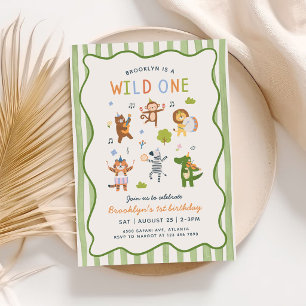 Wild One Safari Animals Boy Birthday Party Invitation