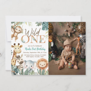 Wild One Safari Animals Boy Birthday Party Photo Invitation