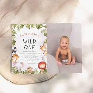 Wild One Safari Animals Boy Photo Birthday Party Invitation