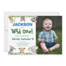 Wild One Safari Animals Boy Photo First Birthday I