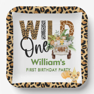 Wild One Safari Animals First Birthday Boy  Paper Plate
