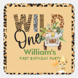 Wild One Safari Animals First Birthday Boy Square Sticker