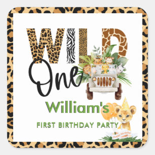Wild One Safari Animals First Birthday Boy  Square Sticker