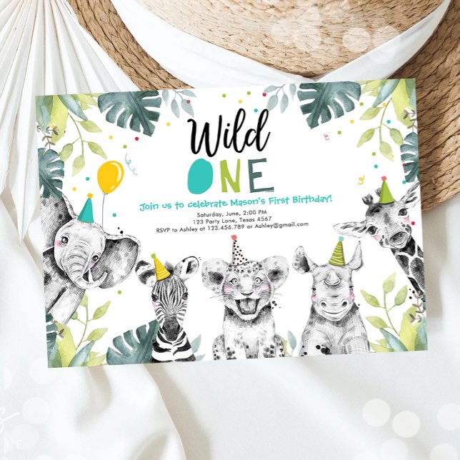 Wild One Safari Animals First Birthday Invitation (Creator Uploaded)
