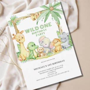 Wild One Safari Animals First Birthday Invitation