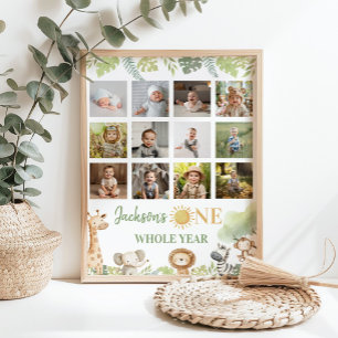 Wild One Safari Animals First Year Photo Milestone Poster