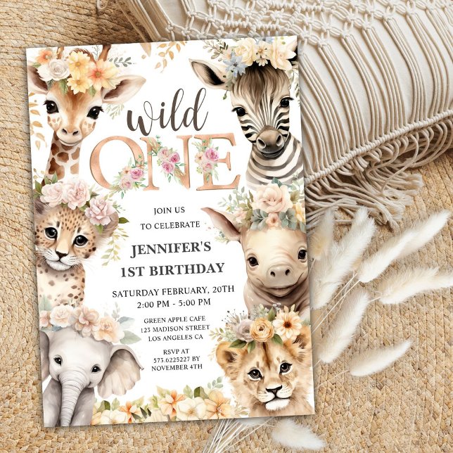 Wild One Safari Animals Girl 1st Birthday  Invitation (Creator Uploaded)