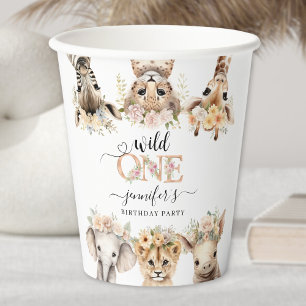 Wild One Safari Animals Girl 1st Birthday Paper  Paper Cups