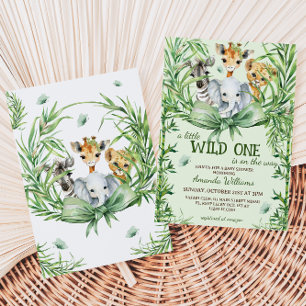 Wild One Safari Animals Greenery Baby Shower Invitation