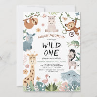 Wild One Safari Animals Kids Birthday Invitation
