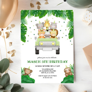 Wild One Safari Animals Kids Birthday Invitation