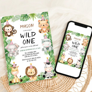 Wild One Safari Animals Kids Birthday Invitation