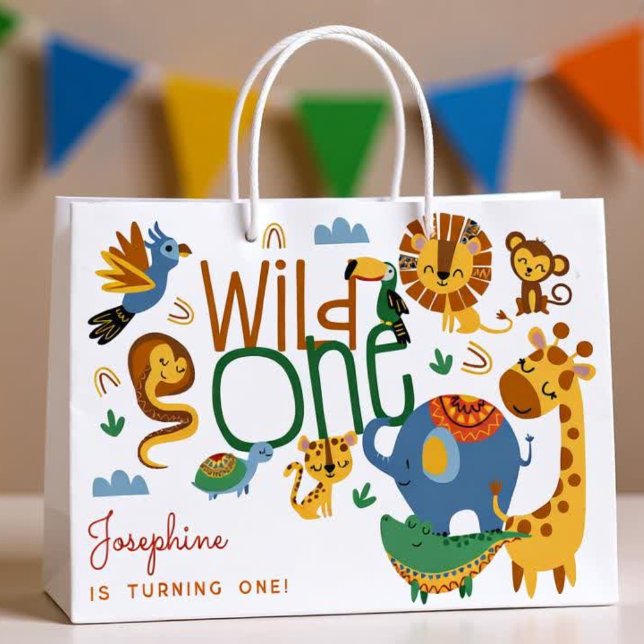 Wild one safari animals kids birthday large gift bag (Creator Uploaded)