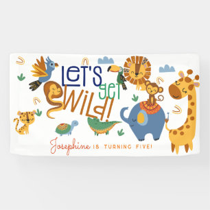 Wild one safari animals kids birthday party banner
