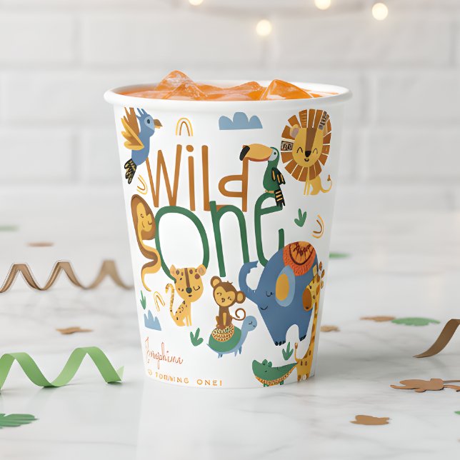 Wild one safari animals kids birthday party paper cups (Creator Uploaded)