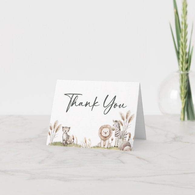 Wild One Safari Animals Neutral Baby Shower Blank Thank You Card (Front)
