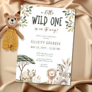 Wild One Safari Animals Neutral Baby Shower Invitation