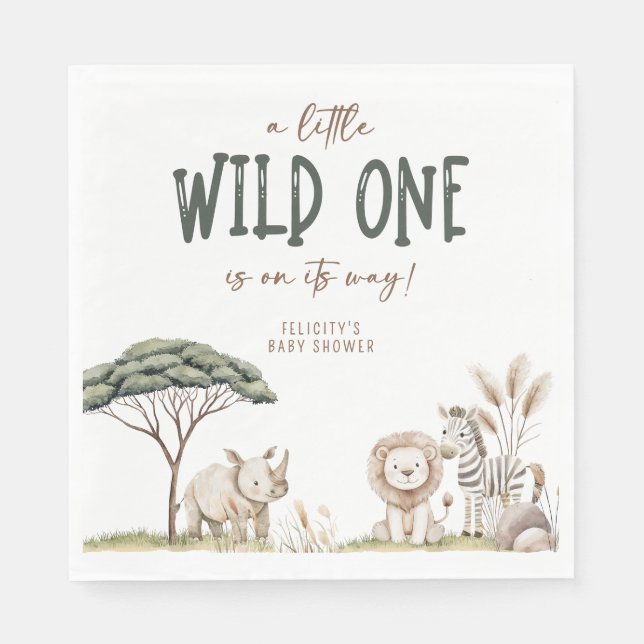 Wild One Safari Animals Neutral Baby Shower Napkin (Front)